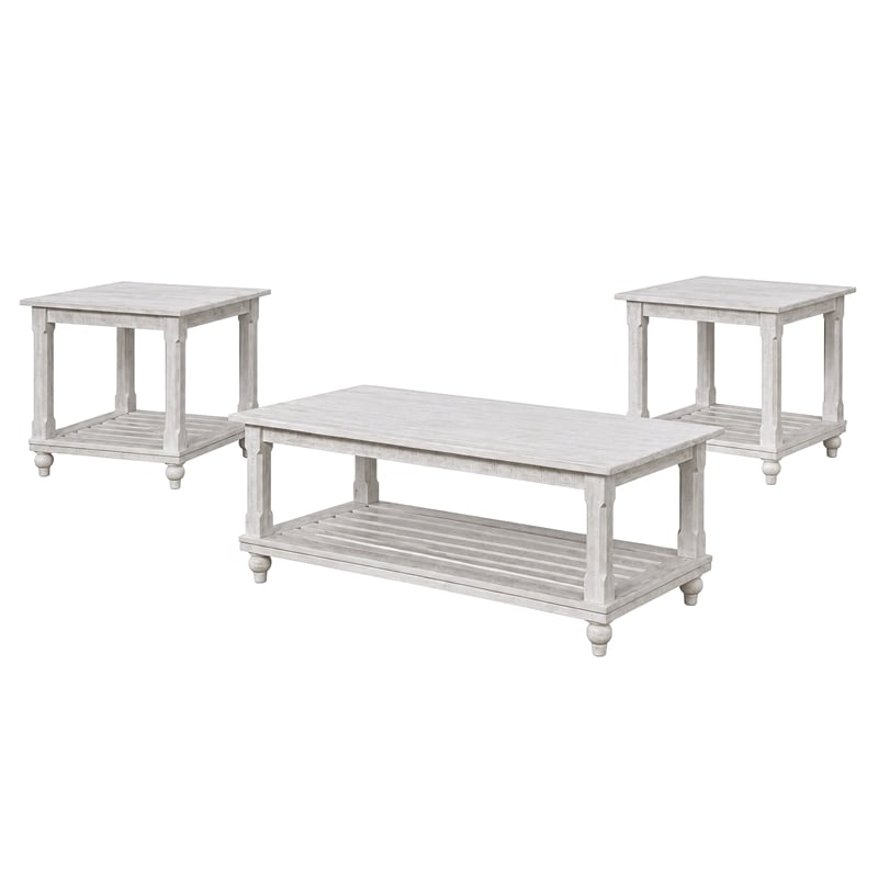 Pemberly Row 3-Piece Distressed White Pine Occasional Table Set