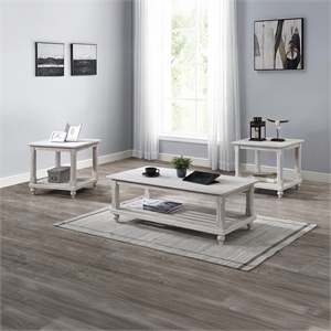 Pemberly Row 3-Piece Distressed White Pine Occasional Table Set