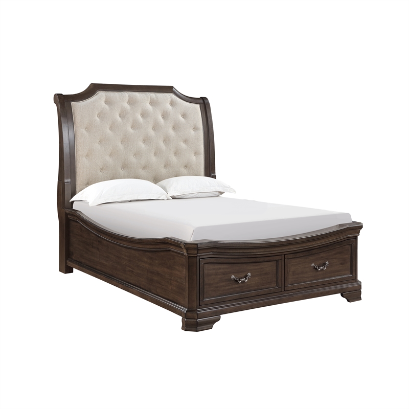 Pemberly Row Wood Queen Upholstered Sleigh Bed with Walnut Finish