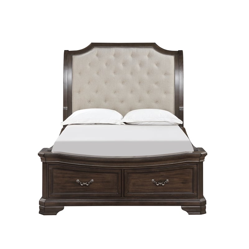 Pemberly Row Wood Queen Upholstered Sleigh Bed with Walnut Finish