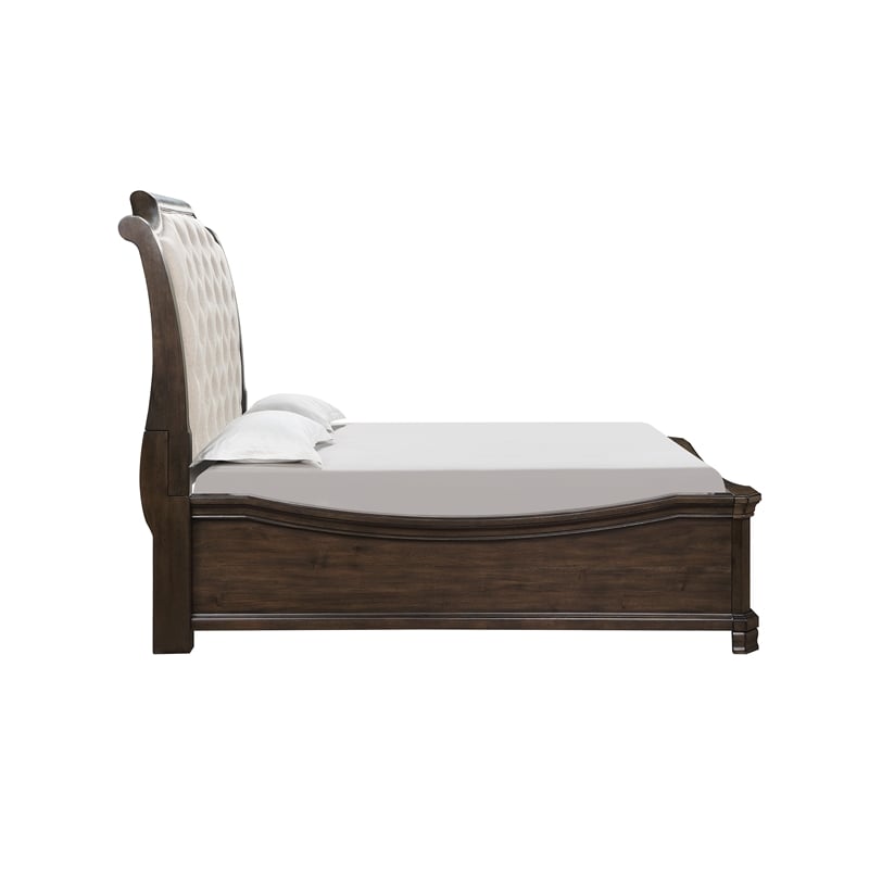 Pemberly Row Wood Queen Upholstered Sleigh Bed with Walnut Finish