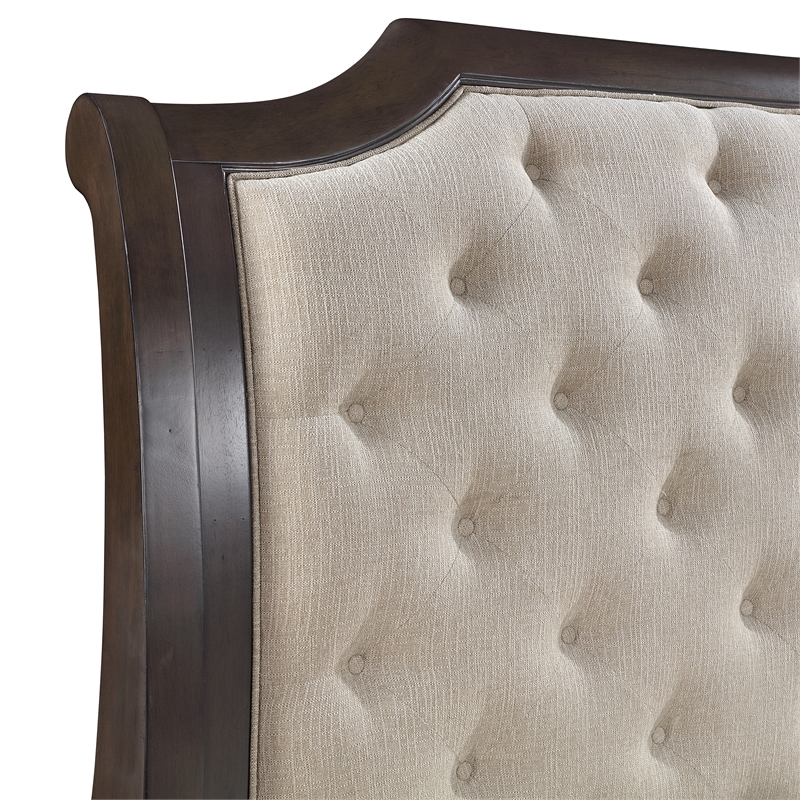 Pemberly Row Wood Queen Upholstered Sleigh Bed with Walnut Finish