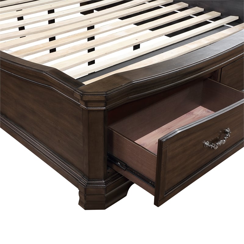 Pemberly Row Wood Queen Upholstered Sleigh Bed with Walnut Finish