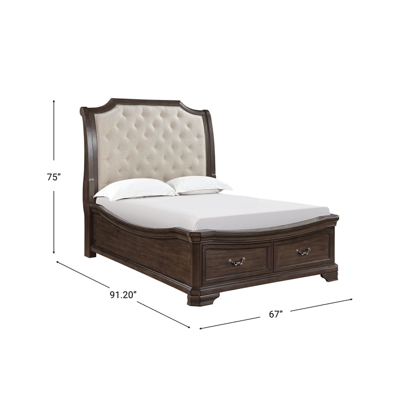 Pemberly Row Wood Queen Upholstered Sleigh Bed with Walnut Finish