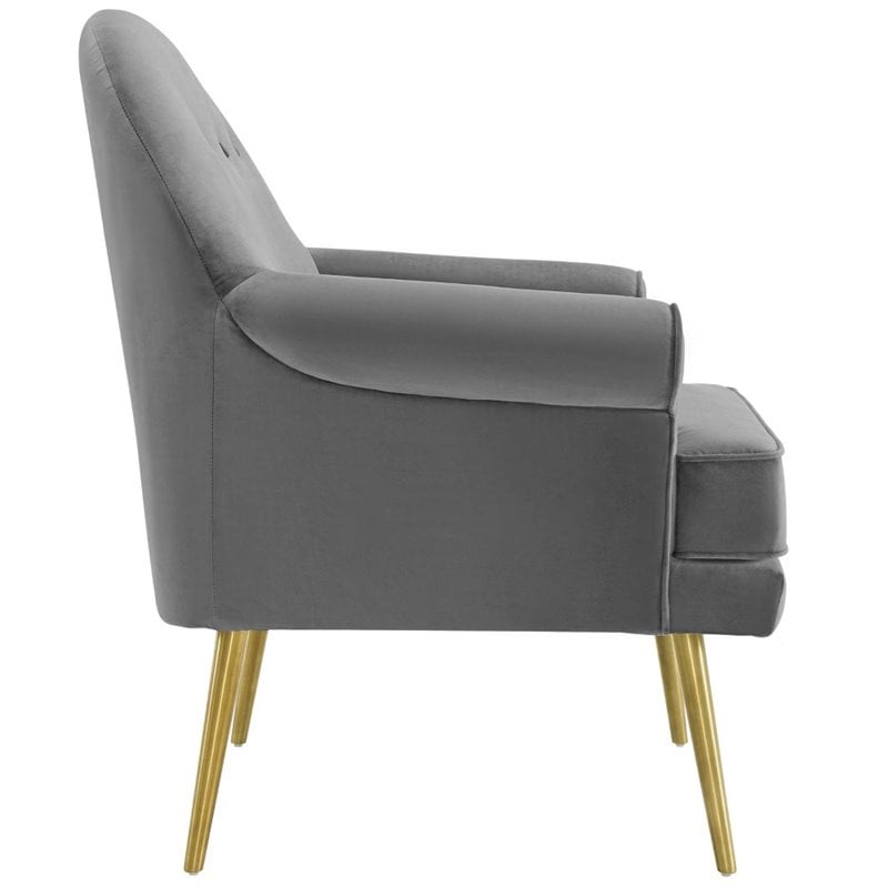 Pemberly Row Tufted Velvet Armchair with Gold Legs in Gray