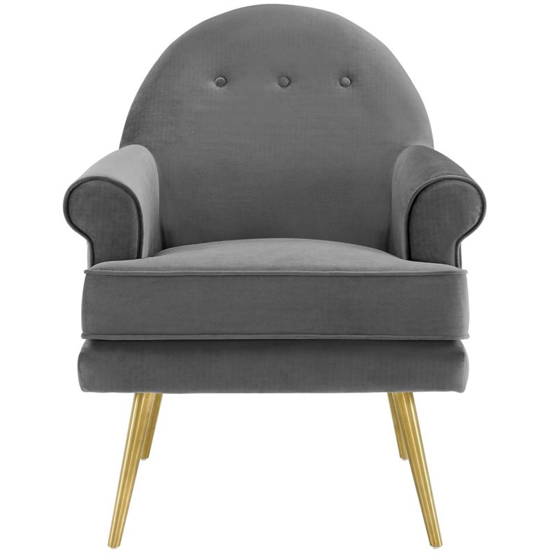 Pemberly Row Tufted Velvet Armchair with Gold Legs in Gray