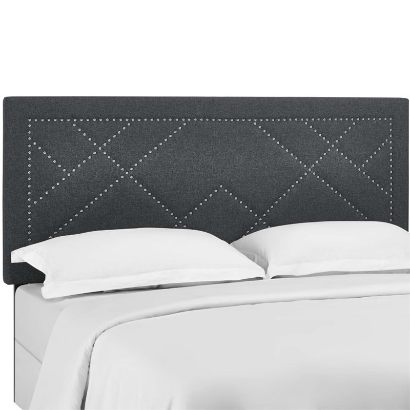 Pemberly Row Upholstered Linen Headboard in Gray for Full/Queen Bed