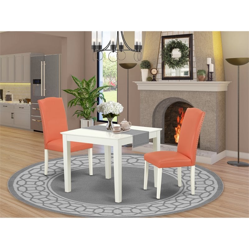 Pemberly Row 3-Piece Dining Set with Square Table in White/Pink Flamingo