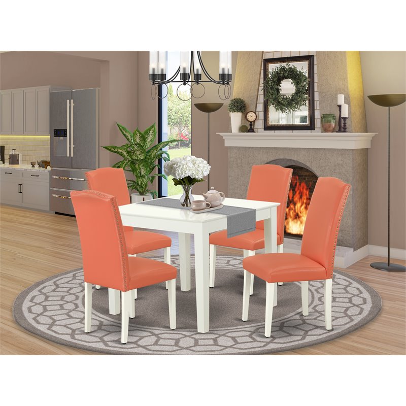 Pemberly Row 5-Piece Dining Set with Square Table in White/Pink Flamingo