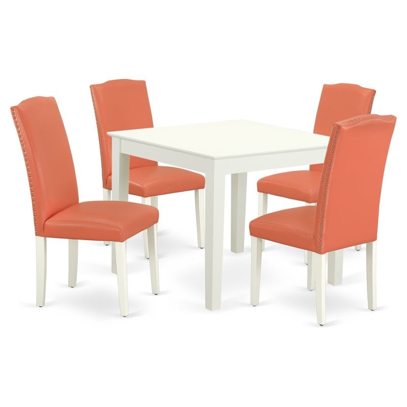 Pemberly Row 5-Piece Dining Set with Square Table in White/Pink Flamingo