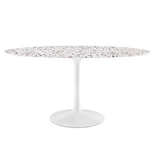 Pemberly Row 60&quot Oval Dining Table with Terrazzo Top and White Base