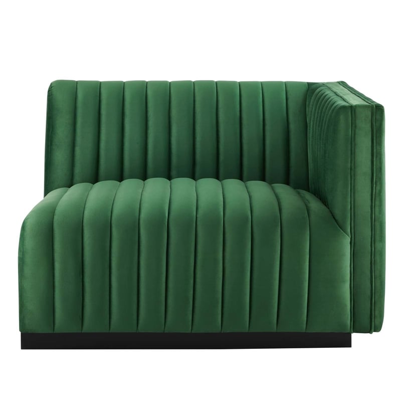 Pemberly Row Channel Tufted Velvet Right-Arm Chair in Emerald