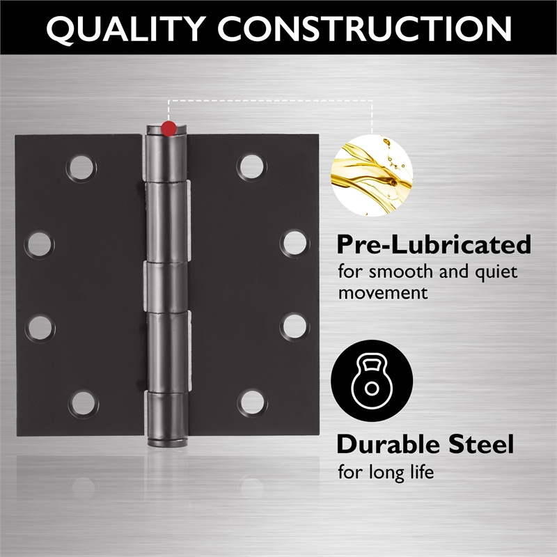 Pemberly Row Stainless Steel Door Hinges 4.5 in Matte Black 6 Pack