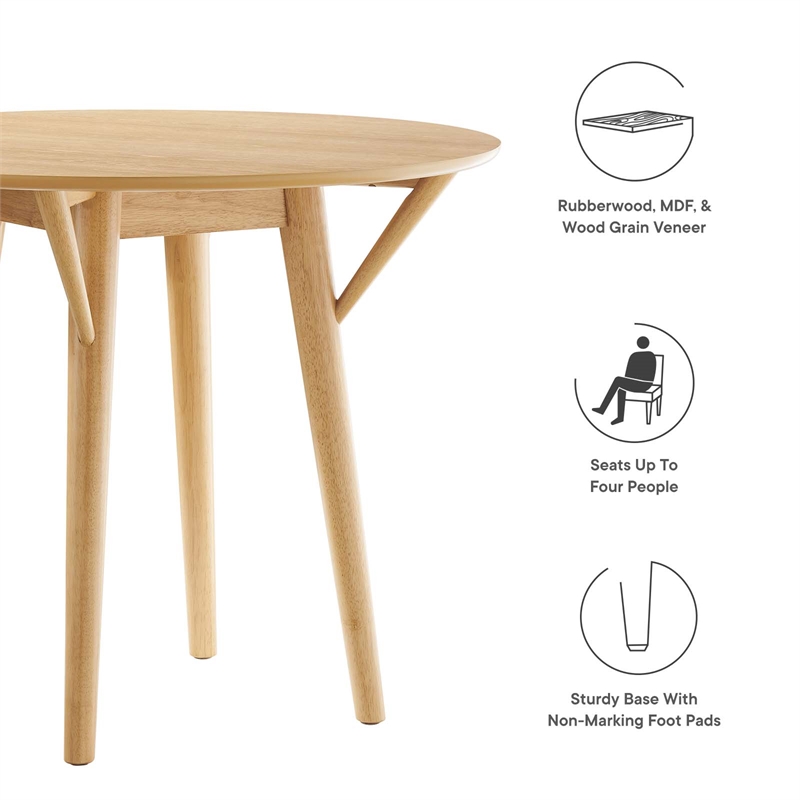 Pemberly Row Round Dining Table with Rubberwood Base in Oak Finish