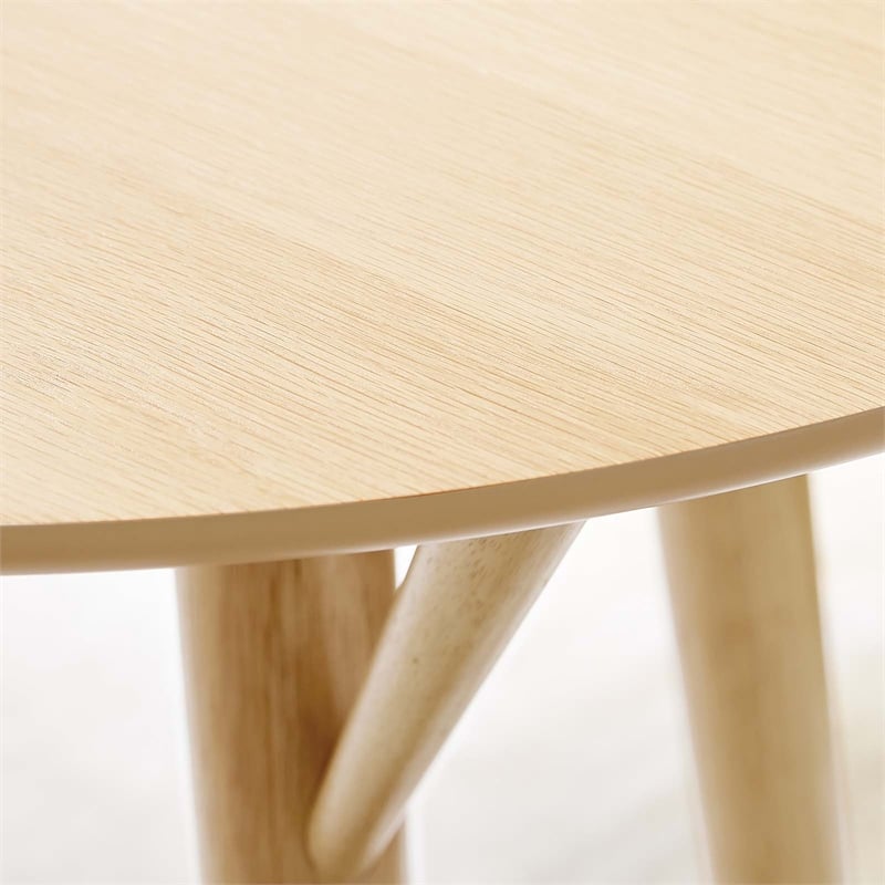 Pemberly Row Round Dining Table with Rubberwood Base in Oak Finish