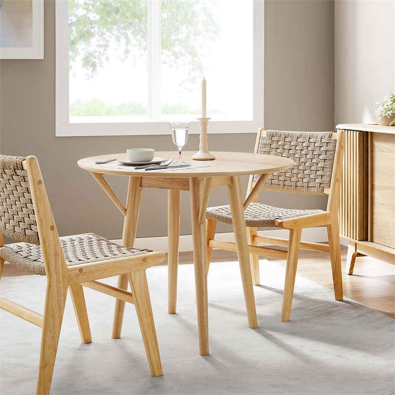 Pemberly Row Round Dining Table with Rubberwood Base in Oak Finish