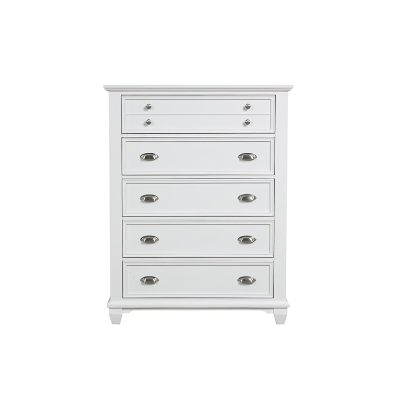 Pemberly Row 5-Drawer Wood Chest in White Brushed Finish