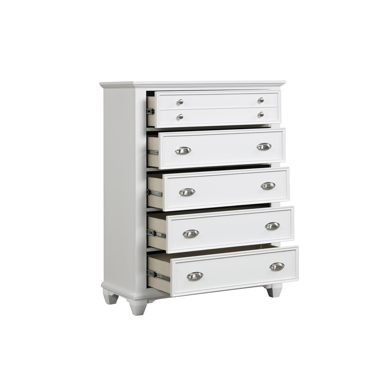 Pemberly Row 5-Drawer Wood Chest in White Brushed Finish