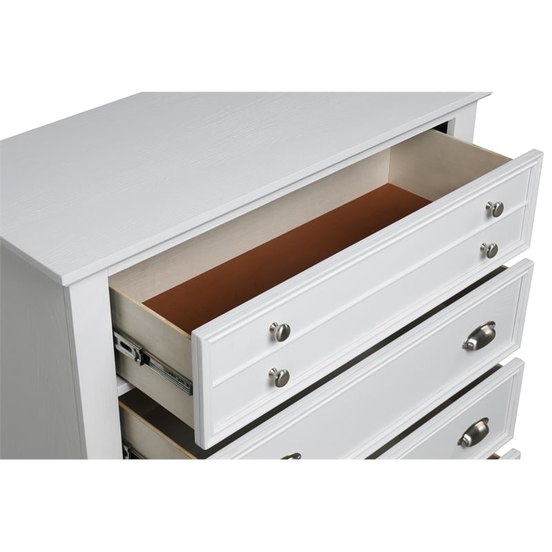Pemberly Row 5-Drawer Wood Chest in White Brushed Finish