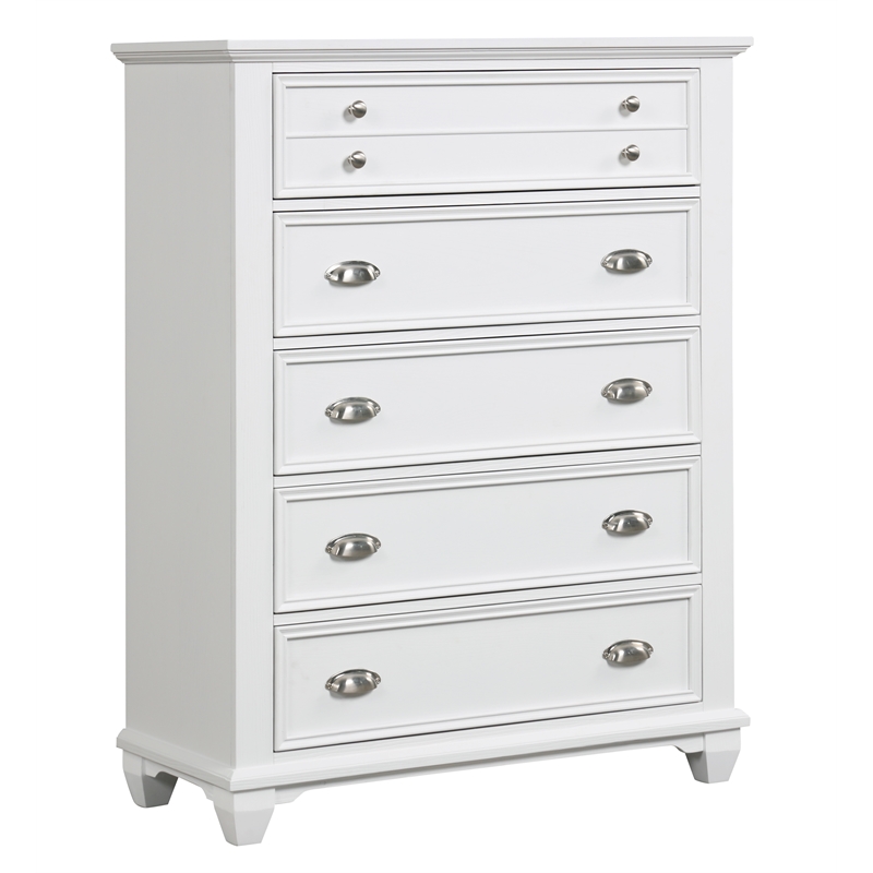 Pemberly Row 5-Drawer Wood Chest in White Brushed Finish