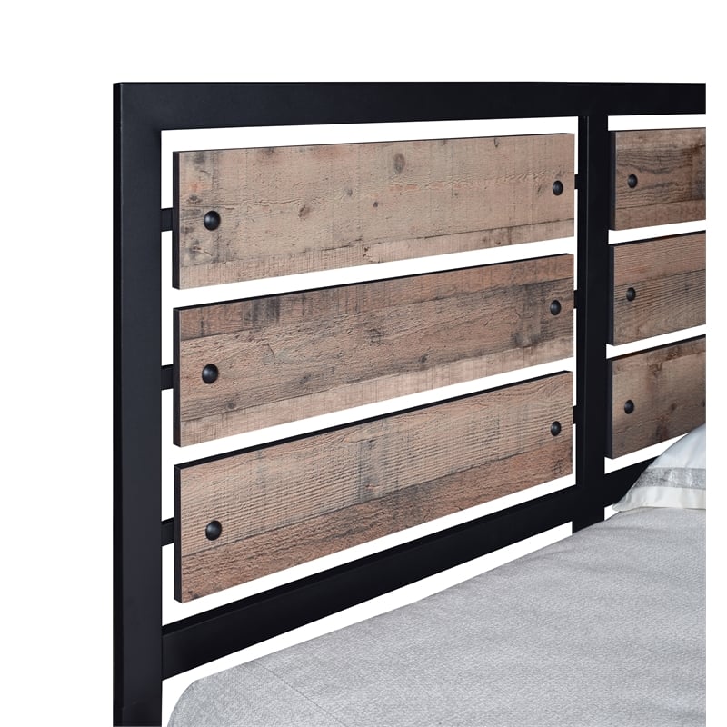 Pemberly Row California King Bed in Rustic Brown Wood with Upholstery