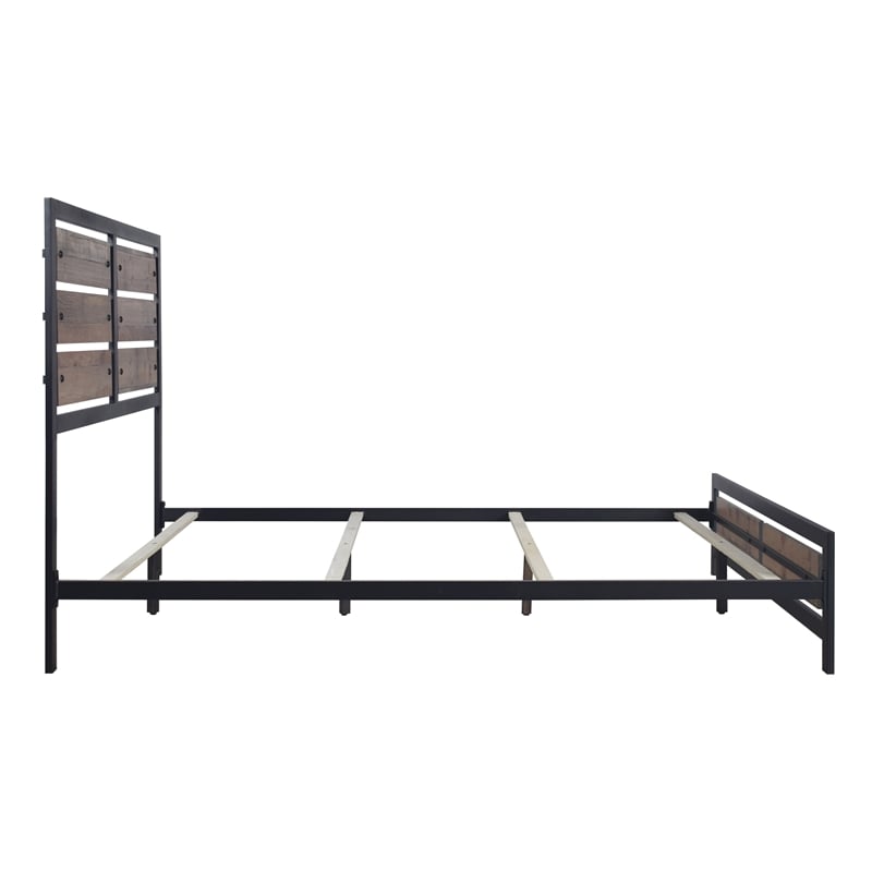 Pemberly Row Rustic Brown Queen Solid Wood Bed with Cast Iron Accents