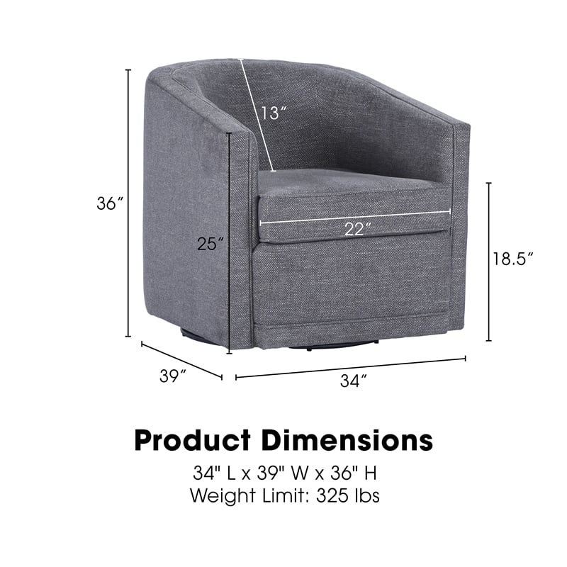 Pemberly Row Accent Swivel Chair in Dark Gray Polyester Fabric