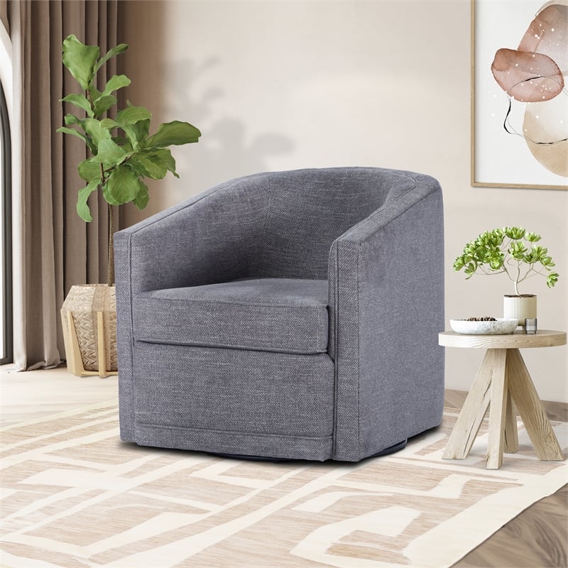 Pemberly Row Accent Swivel Chair in Dark Gray Polyester Fabric
