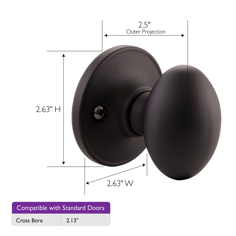 Pemberly Row Egg Brass Dummy Door Knob in Matte Black Finish