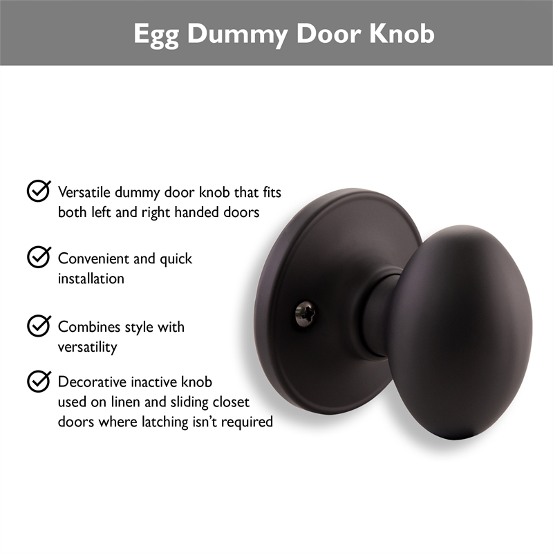 Pemberly Row Egg Brass Dummy Door Knob in Matte Black Finish