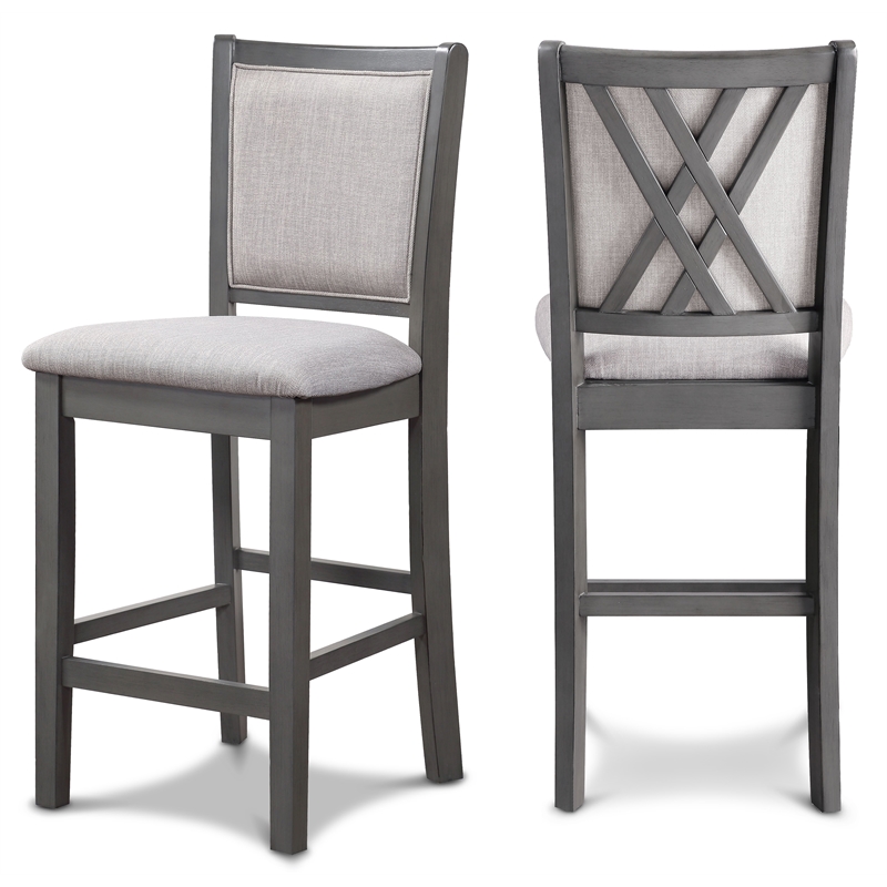 Pemberly Row Solid Wood Gray Counter Chairs (Set of 2)