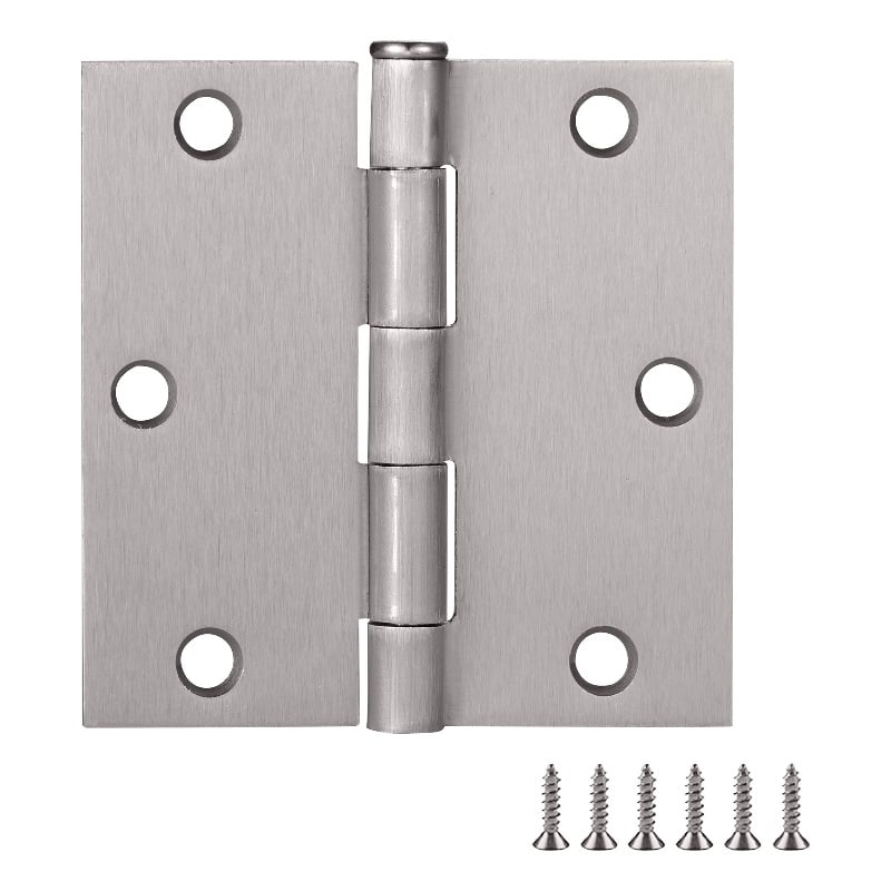 Pemberly Row Steel Door Hinge in Satin Nickel 3.5 in Square Corner 6-Pack