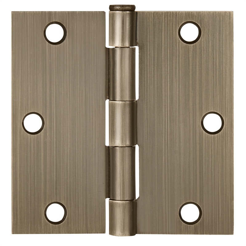 Pemberly Row Steel Door Hinge in Antique Brass 3.5 in Square Corner 9 Pack
