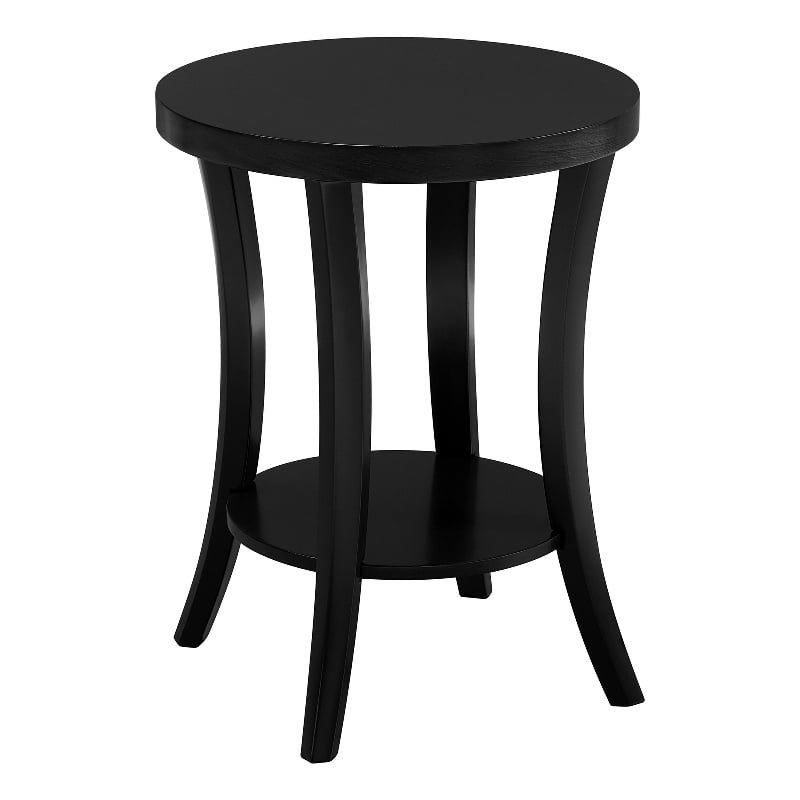 Pemberly Row Charleston Round End Table with Shelf in Black Finish