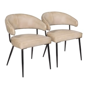 Pemberly Row Barrett Leather Side Chair 2-Piece Set in Stone Finish