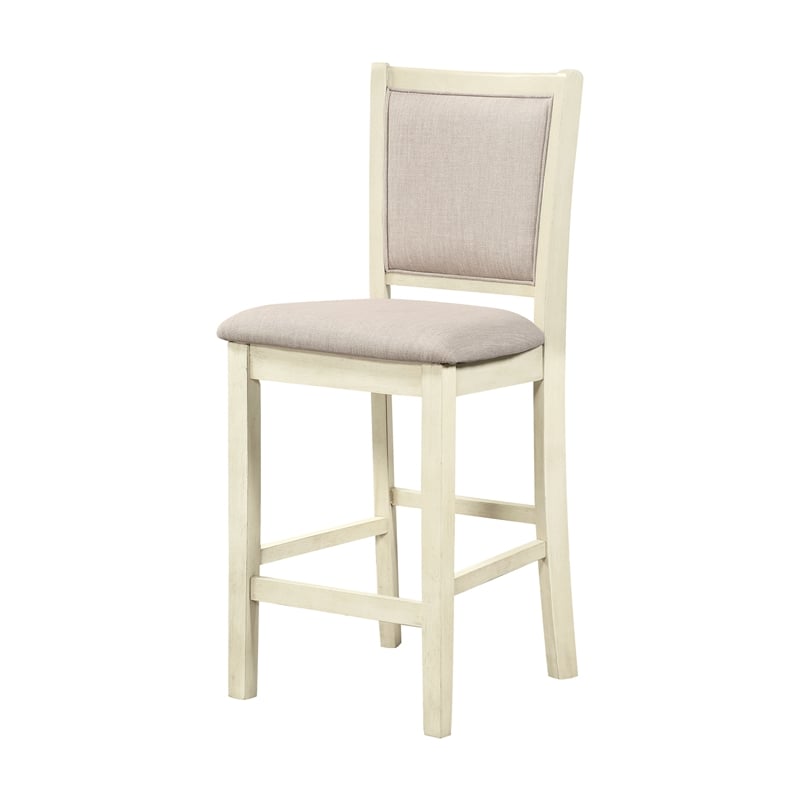 Pemberly Row Wood Counter Chair Set in Beige with Upholstered Cushion