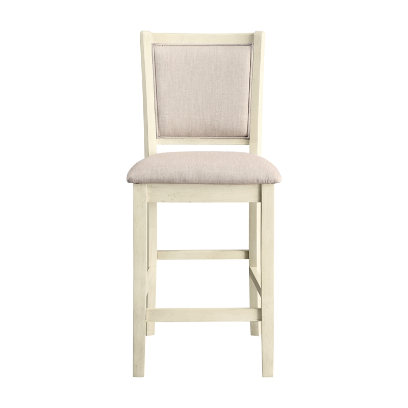 Pemberly Row Wood Counter Chair Set in Beige with Upholstered Cushion