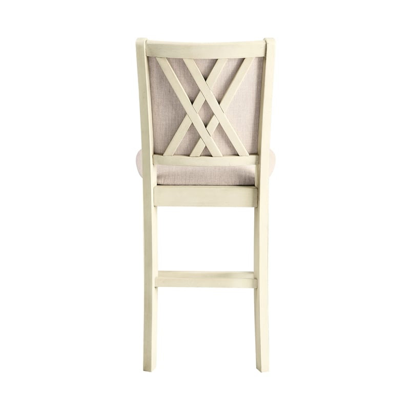 Pemberly Row Wood Counter Chair Set in Beige with Upholstered Cushion