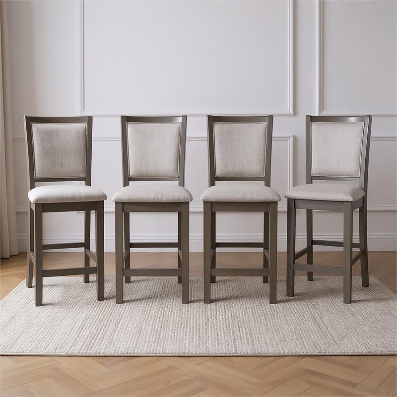 Pemberly Row Wood Counter Chair Set in Gray with Polyester Upholstery