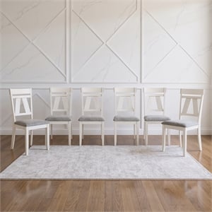 Pemberly Row Set of 6 Wood Side Chairs with White Finish and Cushions