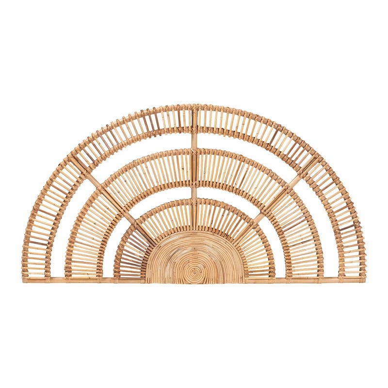 Pemberly Row Luna Natural Rattan Wall-Mount Headboard Queen Size