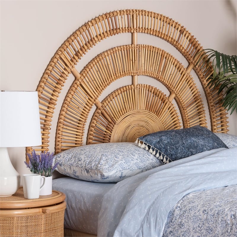 Pemberly Row Luna Natural Rattan Wall-Mount Headboard Queen Size