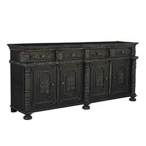 Pemberly Row Carved Solid Wood Sideboard with 4 Drawers and Doors in Black