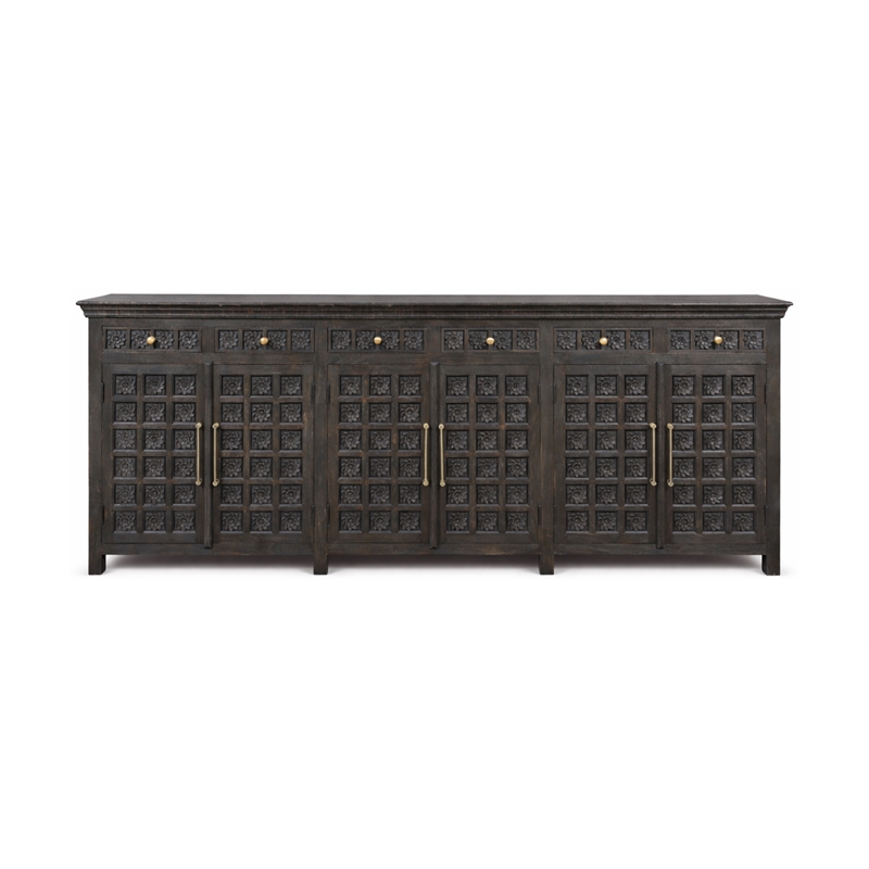 Pemberly Row Isabella 6-Drawer 6-Door Solid Wood Sideboard in Black