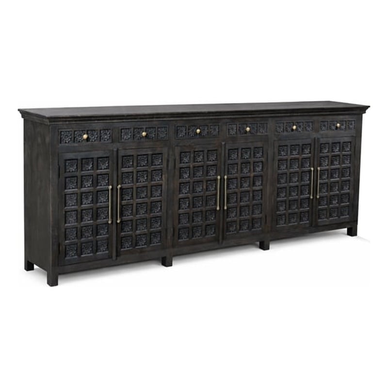 Pemberly Row Isabella 6-Drawer 6-Door Solid Wood Sideboard in Black