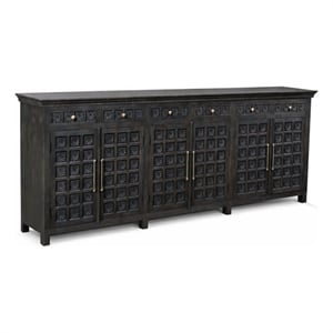 Pemberly Row Isabella 6-Drawer 6-Door Solid Wood Sideboard in Black