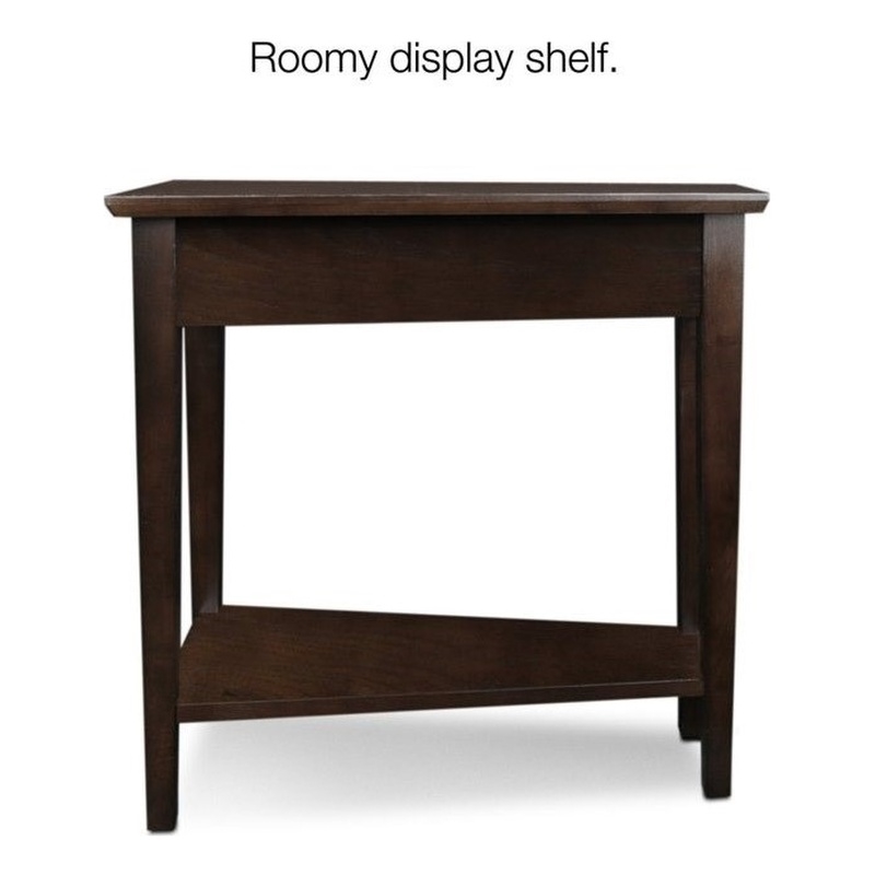Pemberly Row Recliner Wood Wedge Table in Chocolate Oak Finish