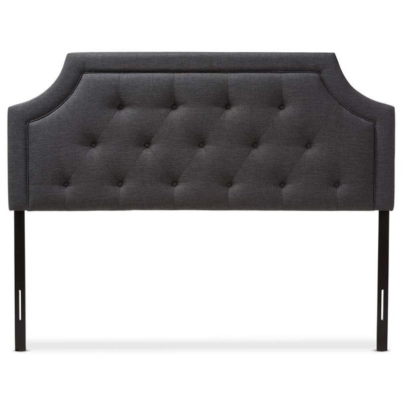 Pemberly Row Adjustable Tufted Fabric Queen Headboard in Dark Gray