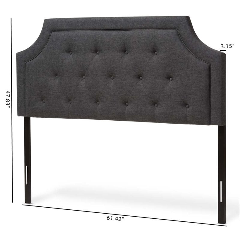 Pemberly Row Adjustable Tufted Fabric Queen Headboard in Dark Gray