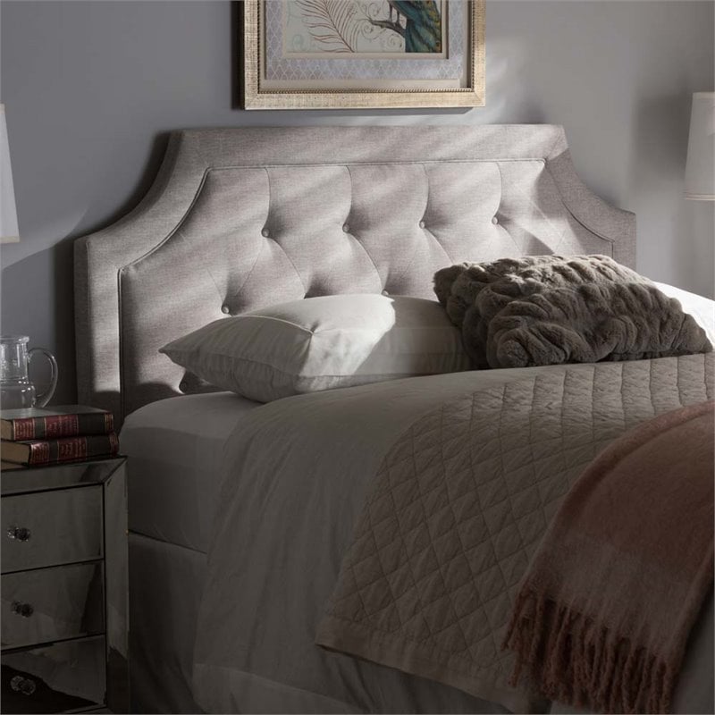 Pemberly Row Fabric Tufted Queen Headboard in Grayish Beige